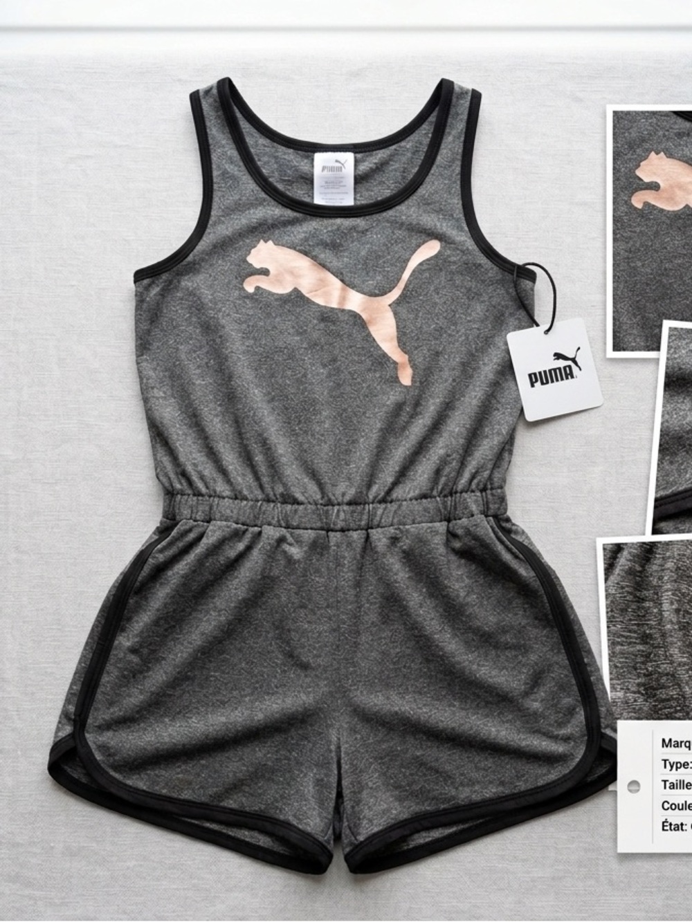 Puma Grey Tank Romper with Rose Gold Puma Logo